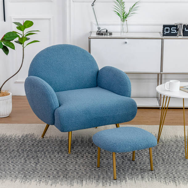 Yaheetech Boucle Accent Chair & Ottoman Set – Sherpa Armchair With Gold Legs, Ivory